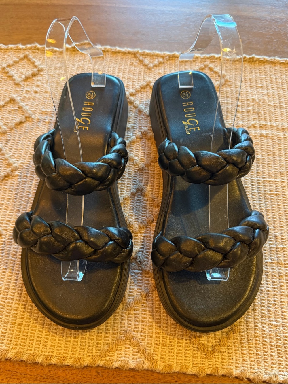 Rouge Helium Women’s Braided Double-Strap Black Slide Sandals size 8.5